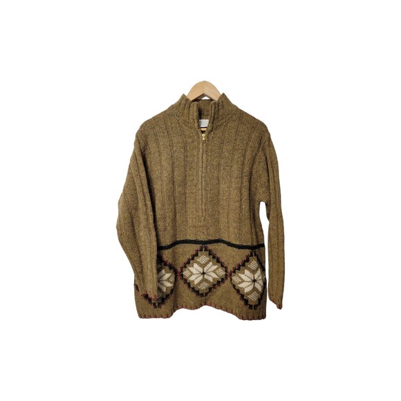Moda Intl Boho Sweater Men's Medium Green Zip 100% Wool - Picture 1 of 5